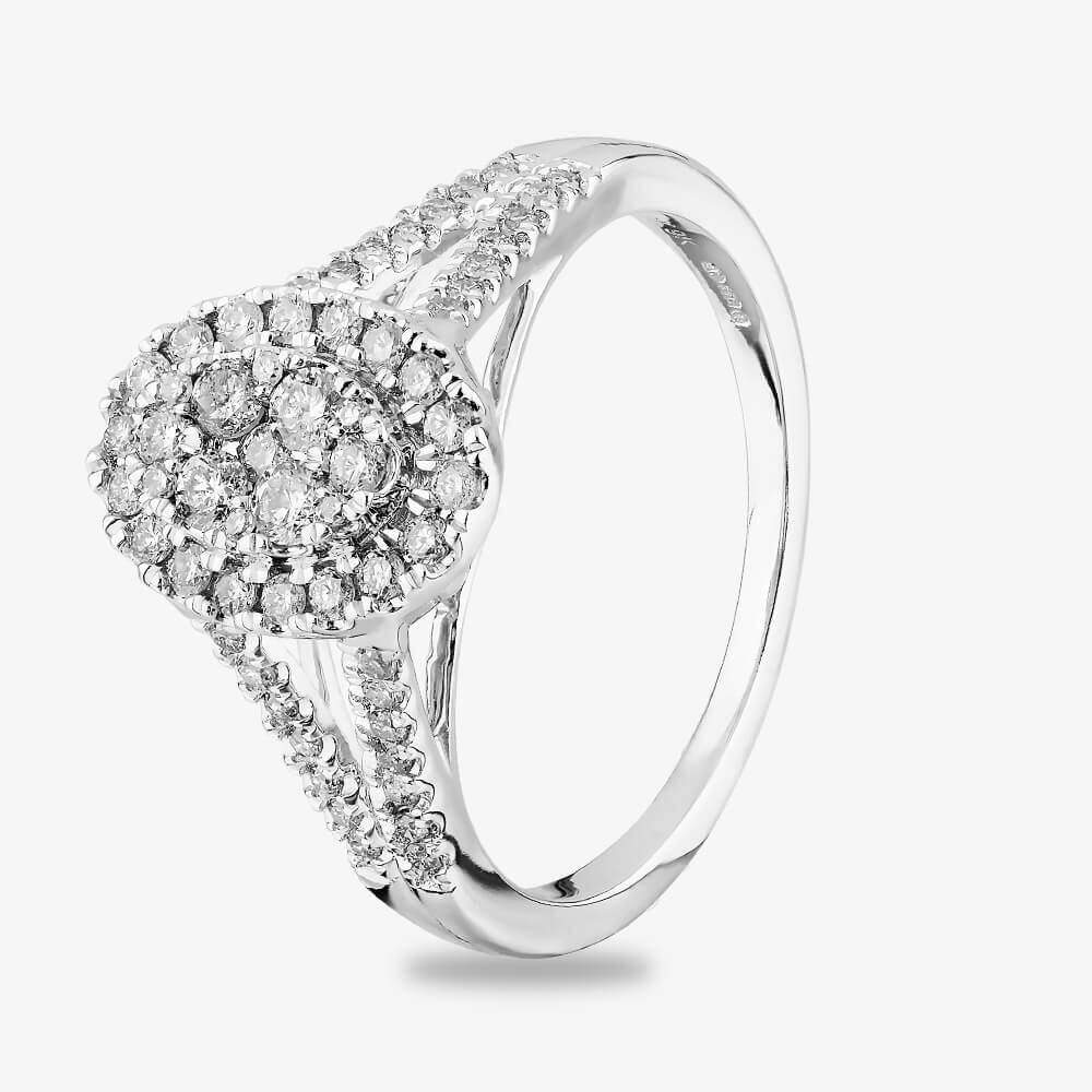 9ct White Gold 0.50ct Diamond Oval Cluster Split Shoulder Ring THR21963-50 L