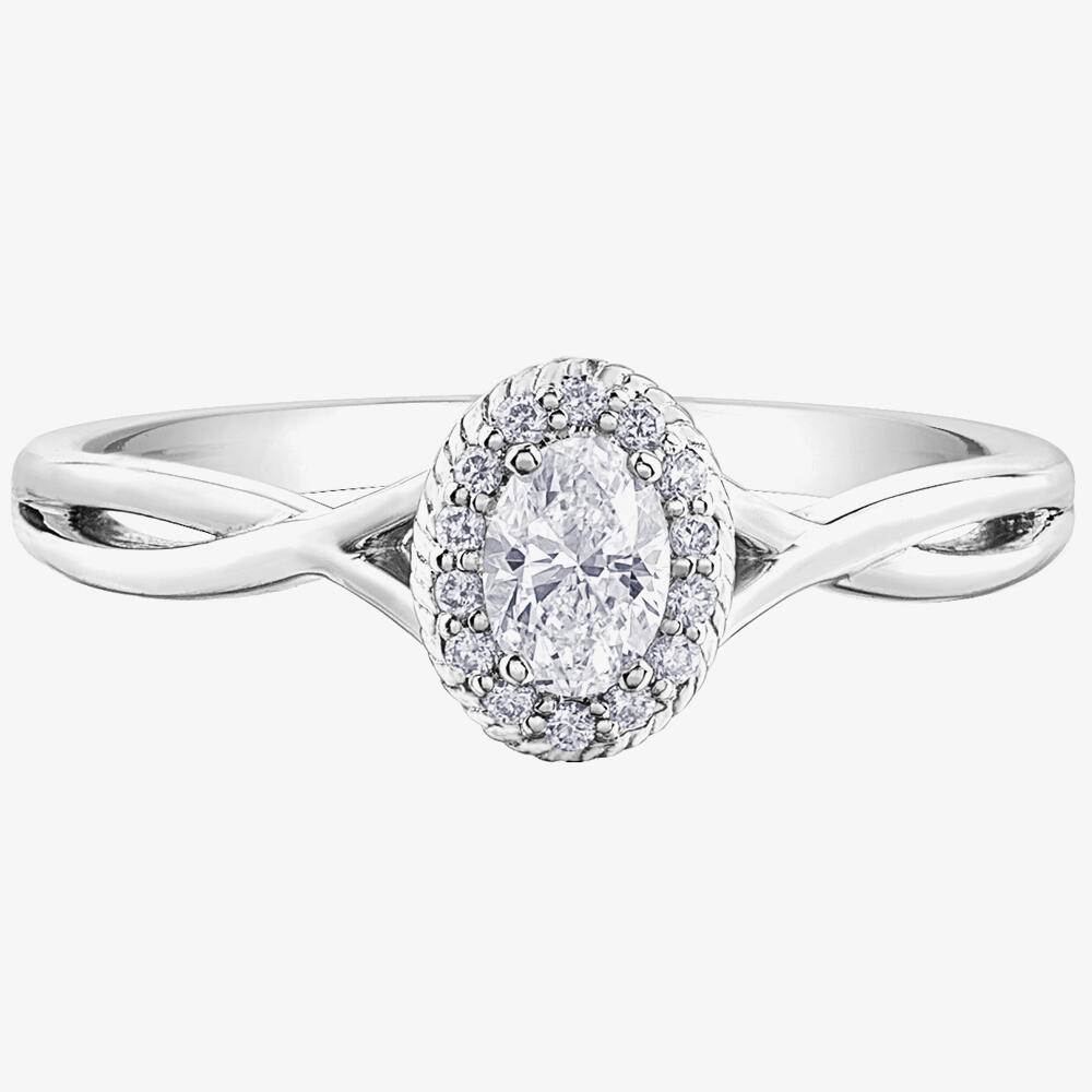 9ct White Gold Oval 0.25ct Diamond Halo Ring 31030WG/25-10 L