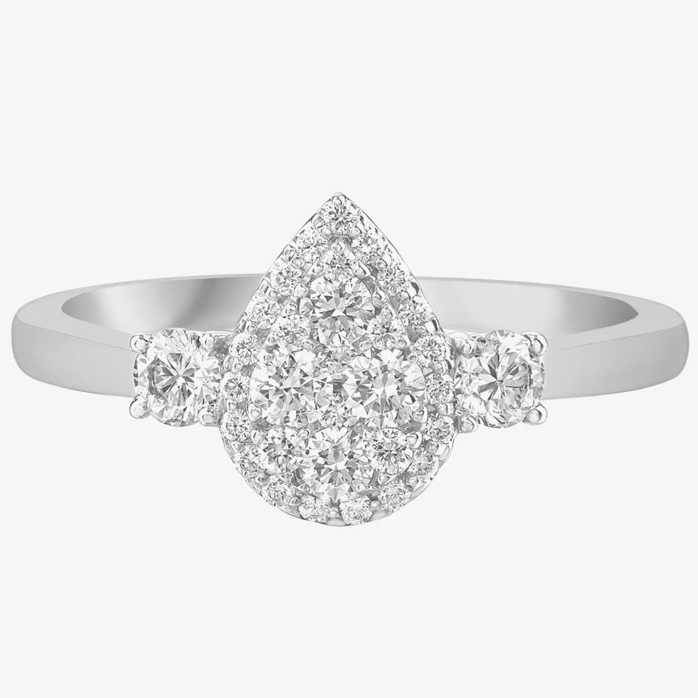 9ct White Gold Pear Shaped 0.5ct Diamond Shoulder Cluster Ring 31138YW/50-9 L