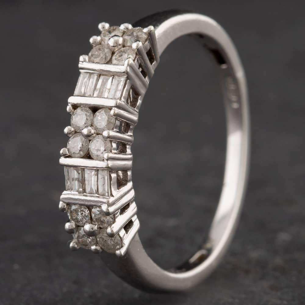 Second Hand 9ct White Gold 0.50ct Diamond (approx.) Baguette And Brilliant Cut Half Eternity Ring 4112036